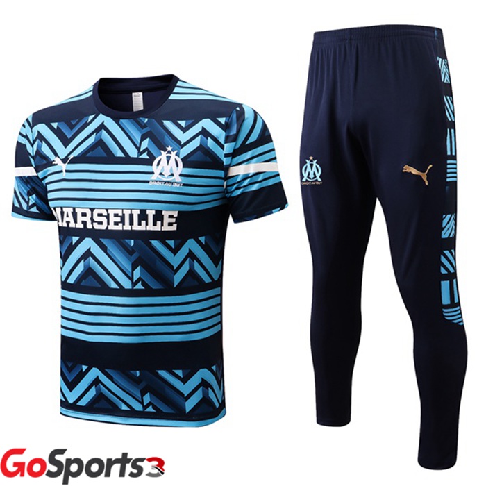 オリンピックマルセイユ トレーニング ウェア 半袖 + ロング パンツ ブルー 2022/2023