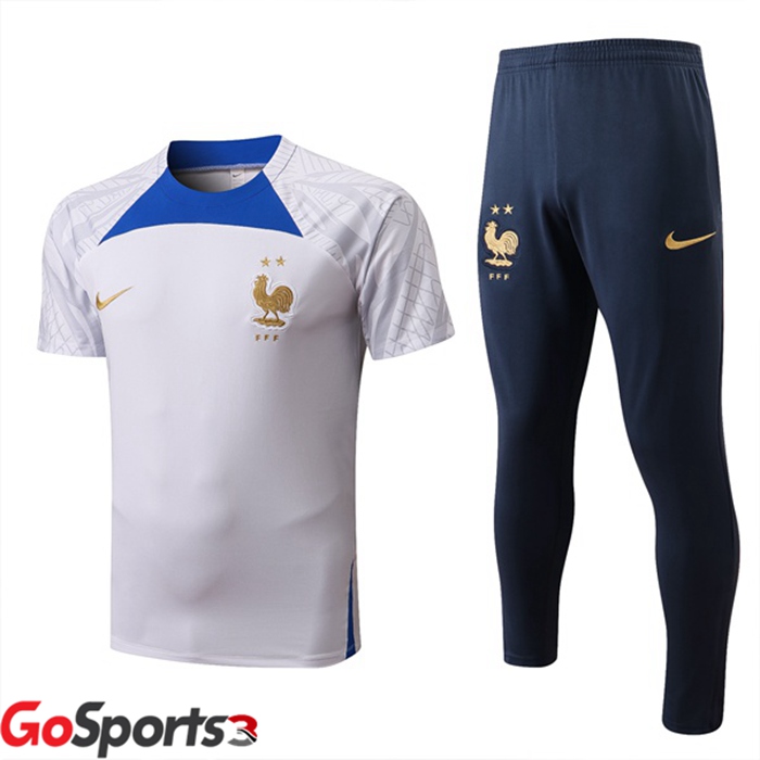 フランス代表 トレーニング ウェア 半袖 + ロング パンツ ホワイト 2022/2023
