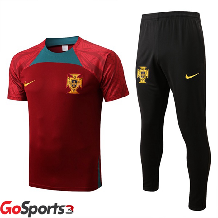 ポルトガル代表 トレーニング ウェア 半袖 + ロング パンツ レッド 2022/2023