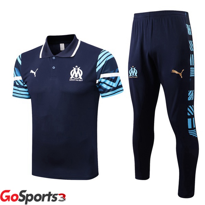 オリンピックマルセイユ ポロシャツ + ロング パンツ ロイヤルブルー 2022-2023