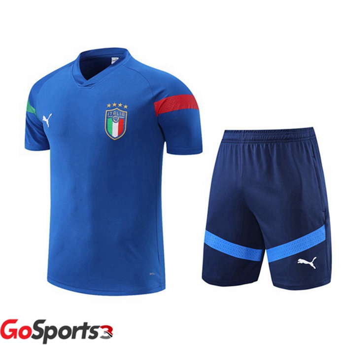 イタリア代表 トレーニング ウェア 半袖 + ハーフ パンツ ブルー 2022-2023