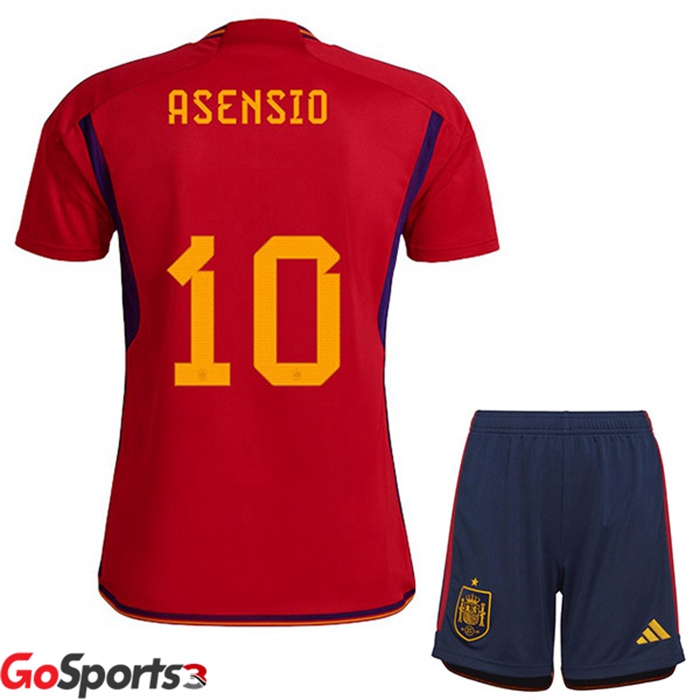 スペイン代表 キッズ ユニフォーム ホームレッド サッカーワールドカップ2022アセンシオ#10