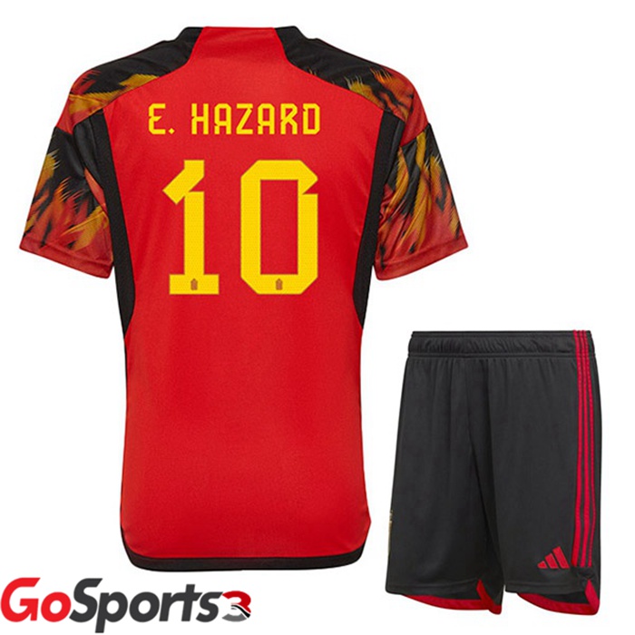 ベルギー代表 キッズ ユニフォーム ホームレッド サッカーワールドカップ2022E.ハザード#10