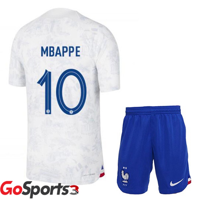 フランス代表 キッズ ユニフォーム アウェイ ホワイト サッカーワールドカップ2022ムバッペ#10