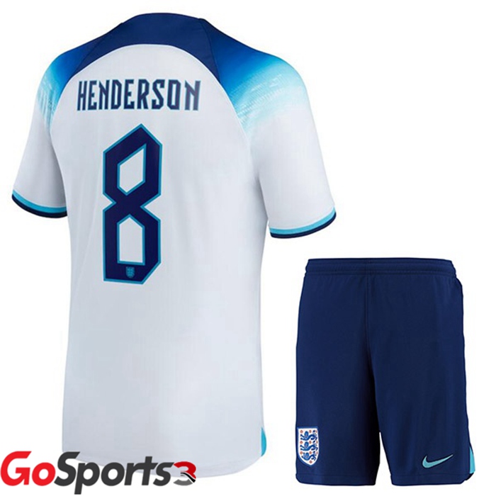 イングランド代表 キッズ ユニフォーム ホーム ホワイト サッカーワールドカップ2022ヘンダーソン#8