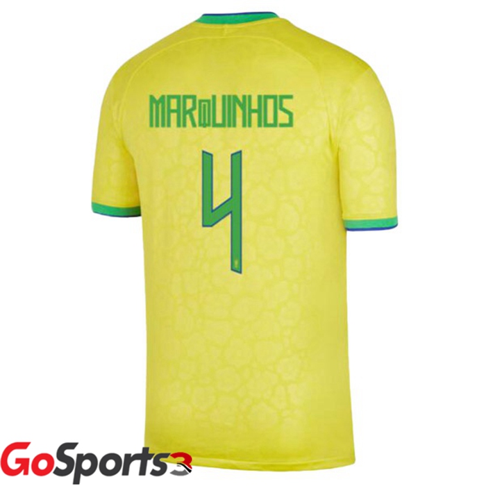 ブラジル代表 ユニフォーム ホーム イエロー サッカーワールドカップ2022マルキーニョス#4