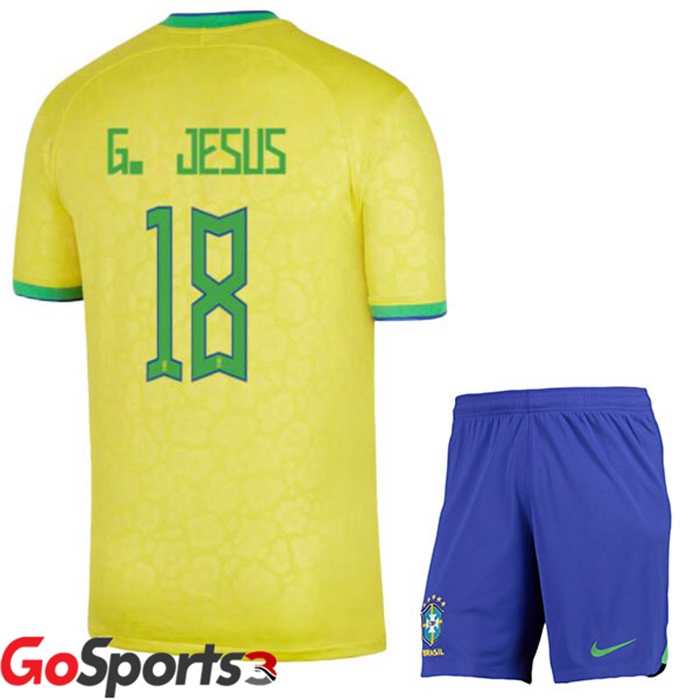 ブラジル代表 キッズ ユニフォーム ホーム イエロー サッカーワールドカップ2022G.イエス#18