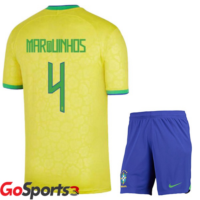 ブラジル代表 キッズ ユニフォーム ホーム イエロー サッカーワールドカップ2022マルキーニョス#4