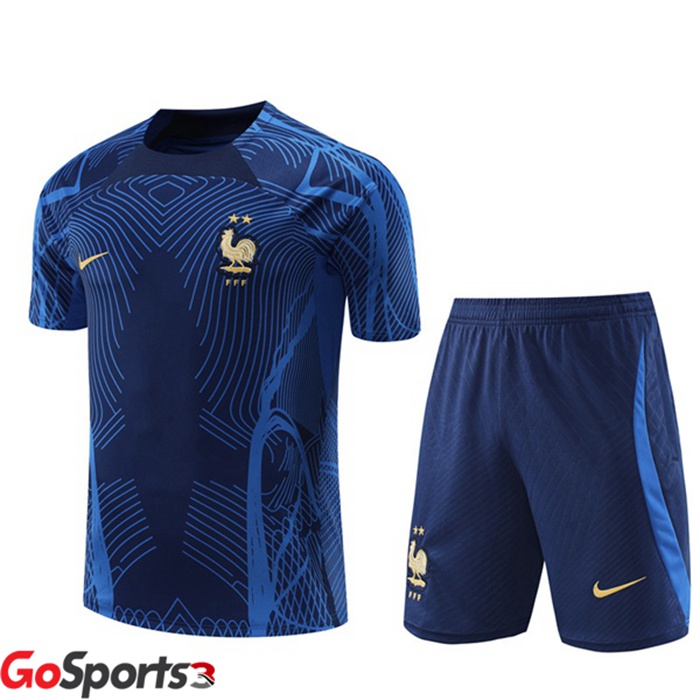 フランス代表 トレーニング ウェア 半袖 + Shorts ブルー 2022/2023