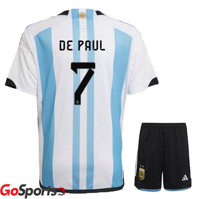 アルゼンチン代表 キッズ ユニフォーム ホーム ブルー ホワイト サッカーワールドカップ2022デ・ポール#7