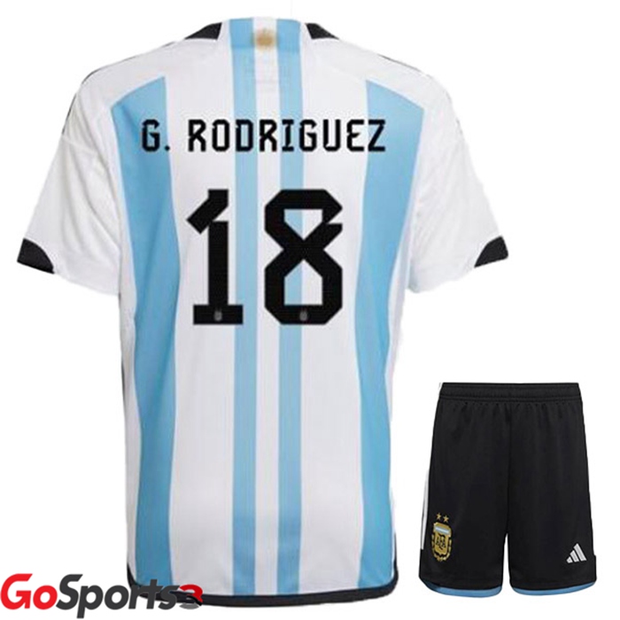 アルゼンチン代表 キッズ ユニフォーム ホーム ブルー ホワイト 2022/2023G.ロドリゲス#18