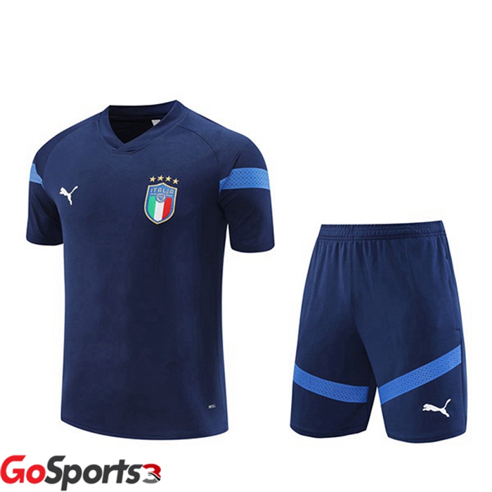 イタリア代表 トレーニング ウェア 半袖 + ハーフ パンツ ロイヤルブルー 2022/2023