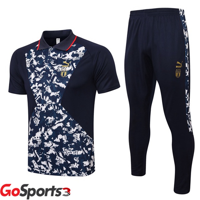 イタリア ポロシャツ + ロング パンツ ブルー ブラック 2021-2022