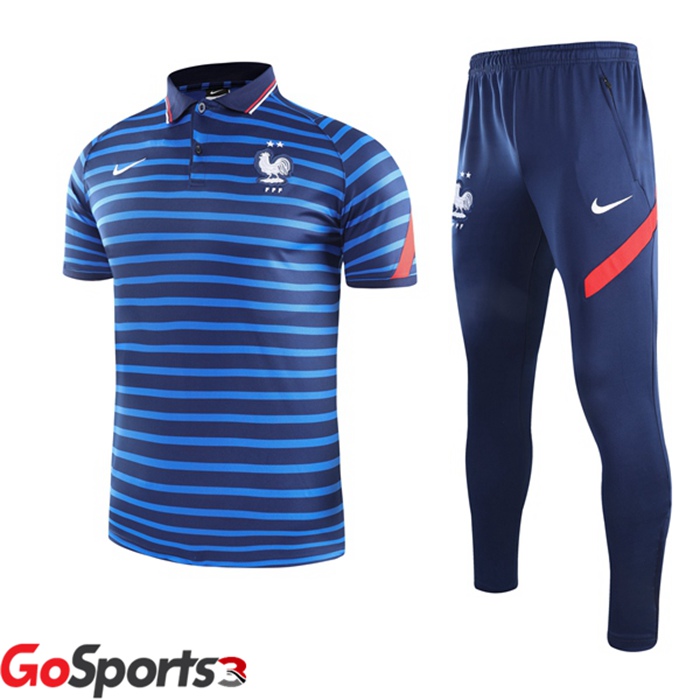 フランス ポロシャツ + ロング パンツ ブルー 2021/2022